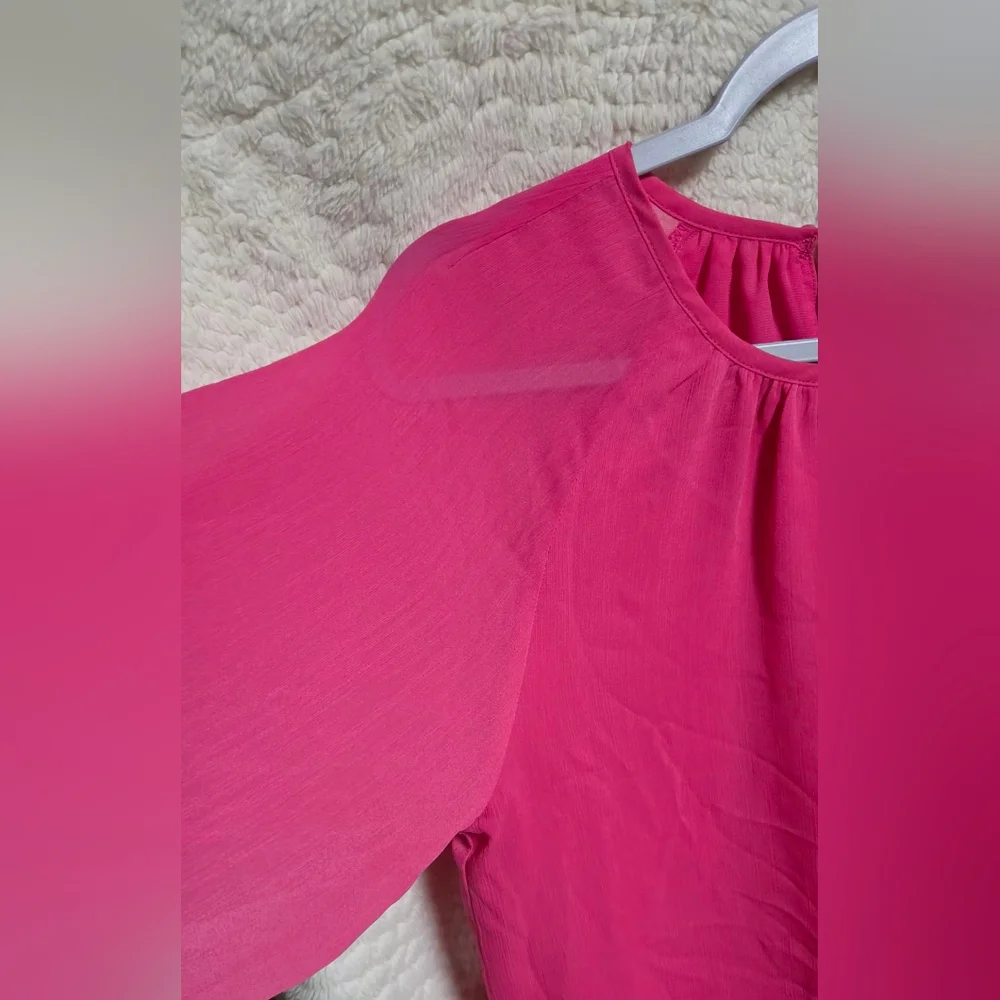 LOFT Brigth Pink Puff Long Sleeve Blouse Size M